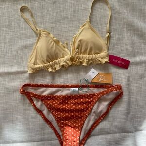 butter Yellow Bikini Top & pattern terracotta and butter yellow Bottom - Set S/M